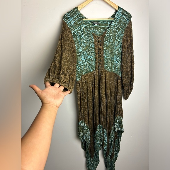 VTG Lotus Traders Plus Size 3X Midi Dress  Batik Tie Tye Boho Asymmetrical Hem - Picture 3 of 16